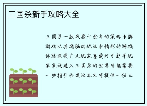 三国杀新手攻略大全